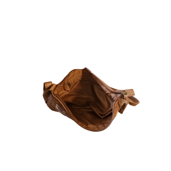 Boho Brown Crossbody Purse with checkered Design - Picture 2 of 4